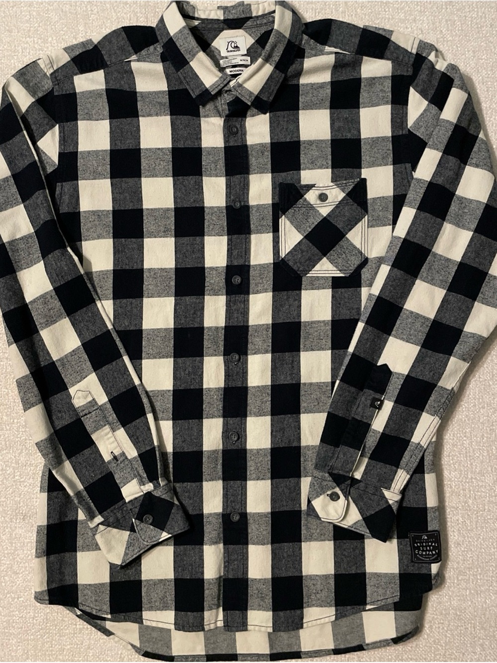 Quiksilver Black and White Buffalo Plaid Button-Up Shirt